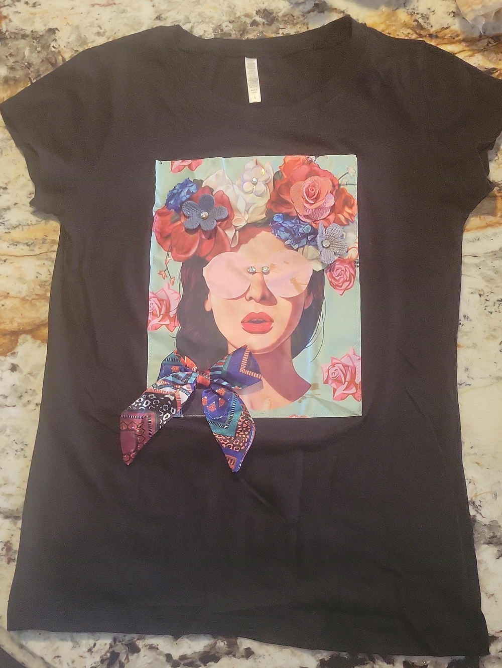 Black With Grapgic Print Womens Shirt